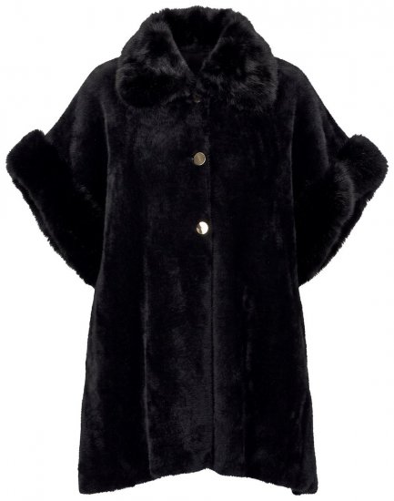 Ulla Popken 853886 Capa de pelo sintético con manga 3/4 Negro - Ponchos y capas -