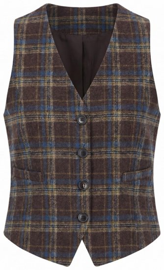 Ulla Popken 853892 Chaleco de cuadros con cuello de pico Marrón caoba - Chalecos de traje - 