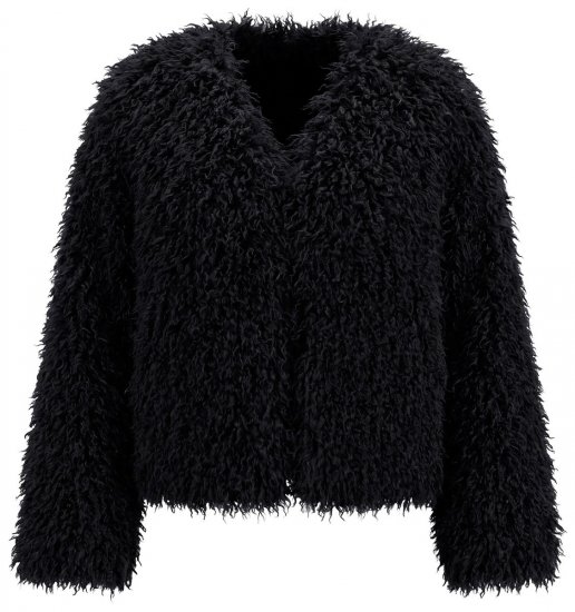 Ulla Popken 853894 Chaqueta corta de pelo sintético Negro - Chaquetas - Chaquetas para mujer en tallas grandes
