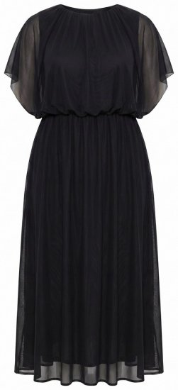 Ulla Popken 854031 Vestido de gasa de manga corta Negro - Vestidos de noche - Vestidos de fiesta de gran talla
