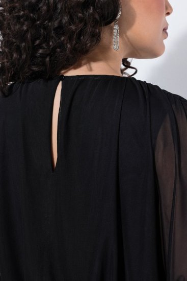 Ulla Popken 854031 Vestido de gasa de manga corta Negro - Vestidos de noche - Vestidos de fiesta de gran talla
