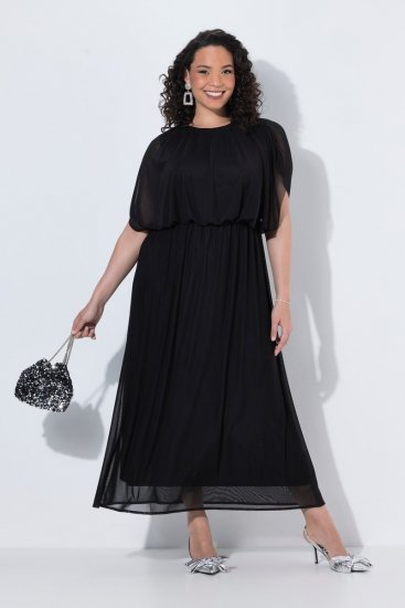 Ulla Popken 854031 Vestido de gasa de manga corta Negro - Vestidos de noche - Vestidos de fiesta de gran talla