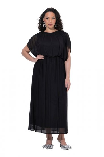 Ulla Popken 854031 Vestido de gasa de manga corta Negro - Vestidos de noche - Vestidos de fiesta de gran talla