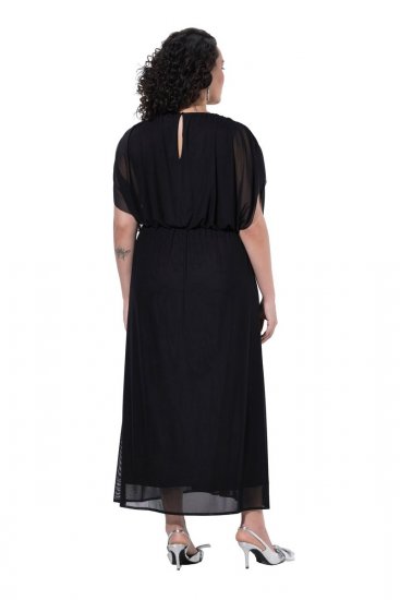 Ulla Popken 854031 Vestido de gasa de manga corta Negro - Vestidos de noche - Vestidos de fiesta de gran talla