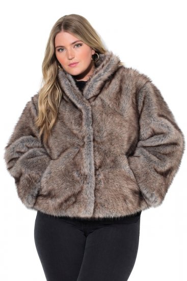 Ulla Popken 854617 Chaqueta de pelo sintético Beige - Chaquetas - Chaquetas para mujer en tallas grandes