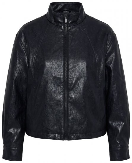 Ulla Popken 854795 Chaqueta biker de polipiel Negro - Chaquetas - Chaquetas para mujer en tallas grandes