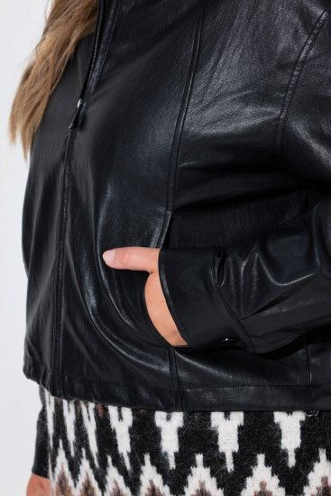 Ulla Popken 854795 Chaqueta biker de polipiel Negro - Chaquetas - Chaquetas para mujer en tallas grandes