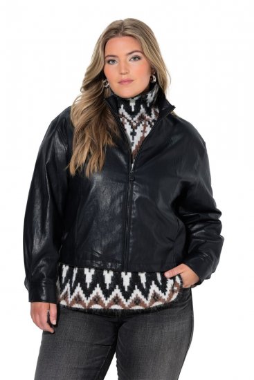 Ulla Popken 854795 Chaqueta biker de polipiel Negro - Chaquetas - Chaquetas para mujer en tallas grandes