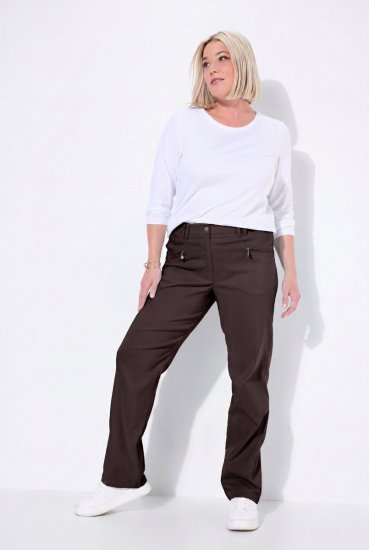 Ulla Popken 854987 Pantalón elástico abrigado con cinturilla cómoda Marrón caoba - Pantalones de tela - Pantalones anchos de tela para mujer