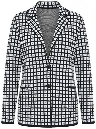 Ulla Popken 855173 Blazer de punto a cuadros Blanco roto - Blazers - Blazers en tallas grandes para mujer