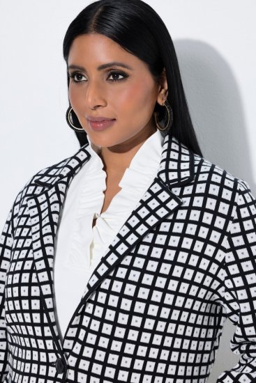 Ulla Popken 855173 Blazer de punto a cuadros Blanco roto - Blazers - Blazers en tallas grandes para mujer
