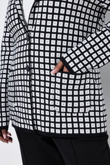 Ulla Popken 855173 Blazer de punto a cuadros Blanco roto - Blazers - Blazers en tallas grandes para mujer