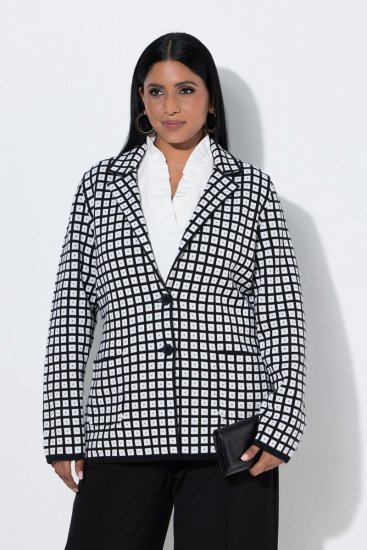 Ulla Popken 855173 Blazer de punto a cuadros Blanco roto - Blazers - Blazers en tallas grandes para mujer