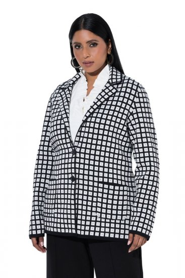 Ulla Popken 855173 Blazer de punto a cuadros Blanco roto - Blazers - Blazers en tallas grandes para mujer