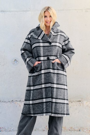 Ulla Popken 855250 Abrigo de lana asimétrico con cuello ancho Gris jaspeado - Abrigos - Abrigos de talla grande