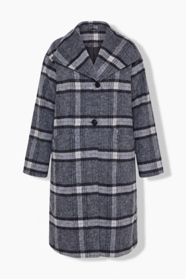 Ulla Popken 855250 Abrigo de lana asimétrico con cuello ancho Gris jaspeado - Abrigos - Abrigos de talla grande