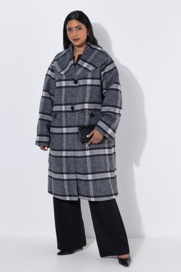 Ulla Popken 855250 Abrigo de lana asimétrico con cuello ancho Gris jaspeado - Abrigos - Abrigos de talla grande