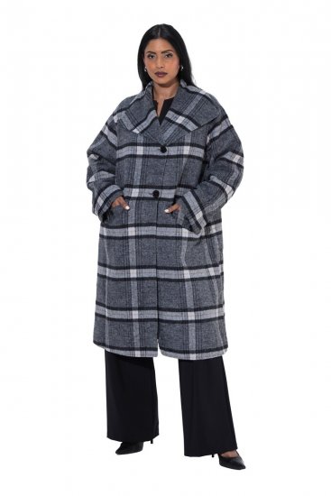 Ulla Popken 855250 Abrigo de lana asimétrico con cuello ancho Gris jaspeado - Abrigos - Abrigos de talla grande