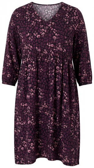 Ulla Popken 855270 Vestido de jersey estampado con cuello de pico Negro - Vestidos de punto jersey - 