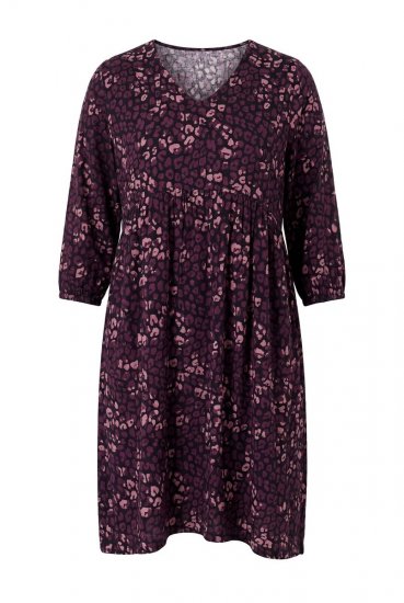 Ulla Popken 855270 Vestido de jersey estampado con cuello de pico Negro - Vestidos de punto jersey - 