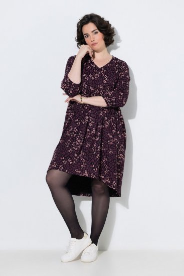 Ulla Popken 855270 Vestido de jersey estampado con cuello de pico Negro - Vestidos de punto jersey - 