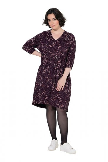 Ulla Popken 855270 Vestido de jersey estampado con cuello de pico Negro - Vestidos de punto jersey - 
