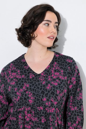 Ulla Popken 855270 Vestido de jersey estampado con cuello de pico Antracita - Vestidos de punto jersey - 