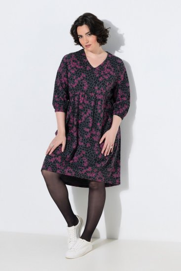 Ulla Popken 855270 Vestido de jersey estampado con cuello de pico Antracita - Vestidos de punto jersey - 