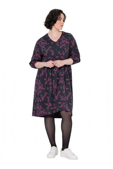 Ulla Popken 855270 Vestido de jersey estampado con cuello de pico Antracita - Vestidos de punto jersey - 