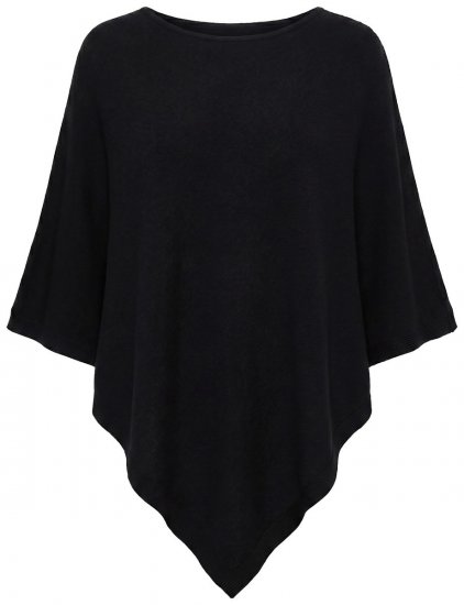 Ulla Popken 855277 Poncho de punto con bajo en pico y cuello barco Negro - Ponchos y capas - 