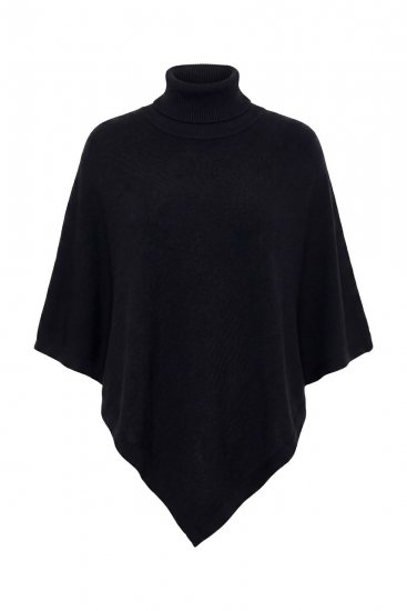 Ulla Popken 855277 Poncho de punto con bajo en pico y cuello barco Negro - Ponchos y capas - 