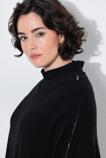 Ulla Popken 855277 Poncho de punto con bajo en pico y cuello barco Negro - Ponchos y capas - 