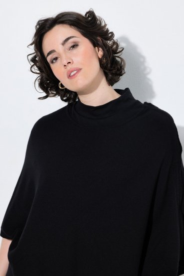 Ulla Popken 855277 Poncho de punto con bajo en pico y cuello barco Negro - Ponchos y capas - 