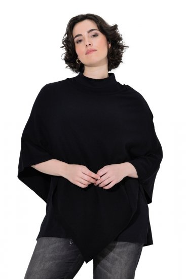Ulla Popken 855277 Poncho de punto con bajo en pico y cuello barco Negro - Ponchos y capas - 