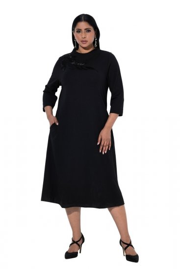 Ulla Popken 855373 Vestido de jersey estampado Negro - Vestidos de punto jersey - 