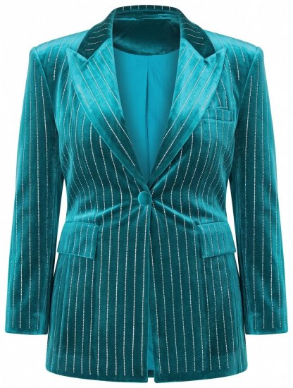 Ulla Popken 855499 Blazer de terciopelo con strass Turquesa - Blazers - Blazers en tallas grandes para mujer