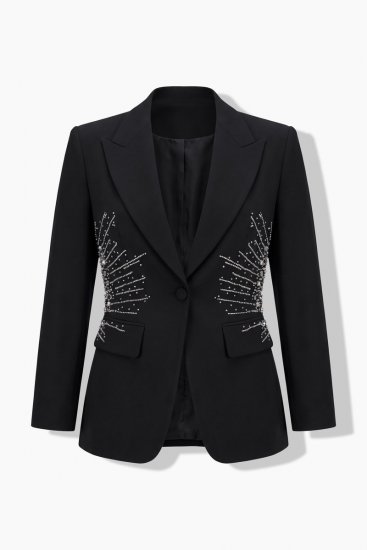 Ulla Popken 855550 Blazer entallado con piedras brillantes Negro - Blazers - Blazers en tallas grandes para mujer