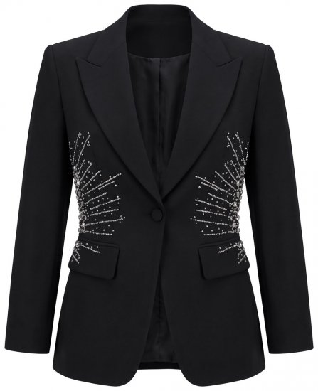 Ulla Popken 855550 Blazer entallado con piedras brillantes Negro - Blazers - Blazers en tallas grandes para mujer