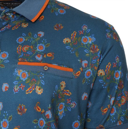 Kam Jeans 5494 Digital Floral Print Polo Blue - Polos - Polos 2XL-8XL
