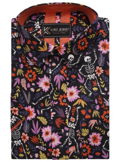 Kam Jeans 6041 Skeleton Digital Print Shirt Navy - Camisas - Camisas 2XL-10XL