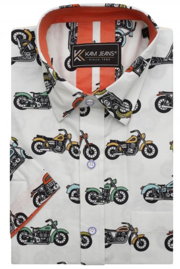 Kam Jeans 6043 Motorbike Digital Print Short Sleeve Shirt Multi-Colored - Camisas - Camisas 2XL-10XL
