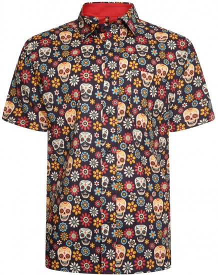 Kam Jeans 6040 Floral Skull Print Shirt Black - Camisas - Camisas 2XL-10XL