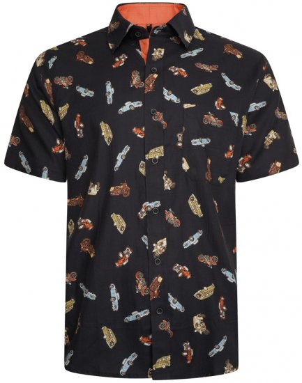 Kam Jeans 6046 Vintage Car Digital Print Shirt Black - Camisas - Camisas 2XL-10XL