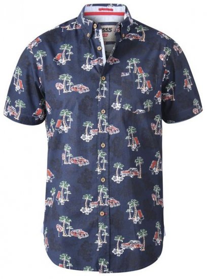 D555 Avenger Classic Car And Palm Tree Short Sleeve Shirt Navy - Camisas - Camisas 2XL-10XL