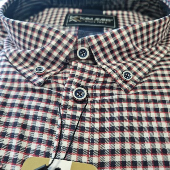 Kam Jeans 6302 Casual Gingham Check Shirt Navy - Camisas - Camisas 2XL-10XL
