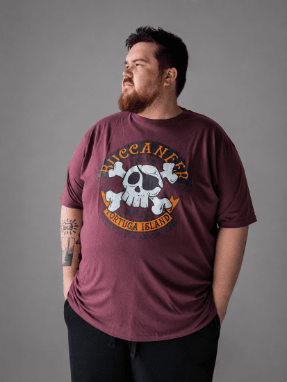 Kam Jeans 5753 Buccaneer Print T-Shirt BURGUNDY MARL - Camisetas - Camisetas - 2XL-14XL