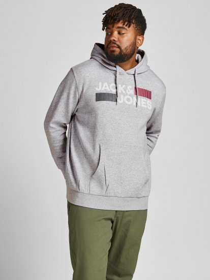 Jack & Jones CORP LOGO Hoodie Light Gray - Sudaderas - Sudaderas 2XL-12XL