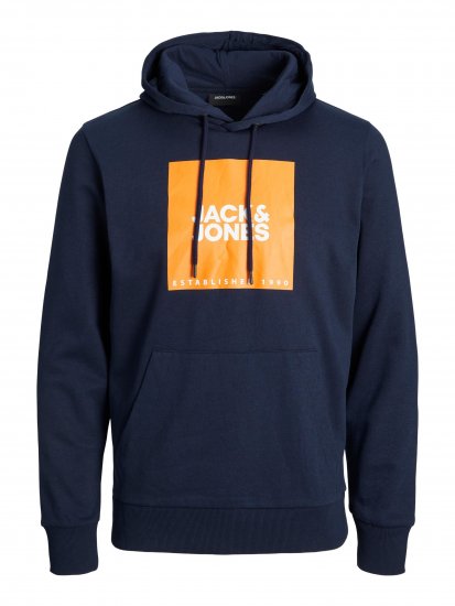 Jack & Jones JJLOCK SWEAT HOOD Navy/Orange - Sudaderas - Sudaderas 2XL-12XL