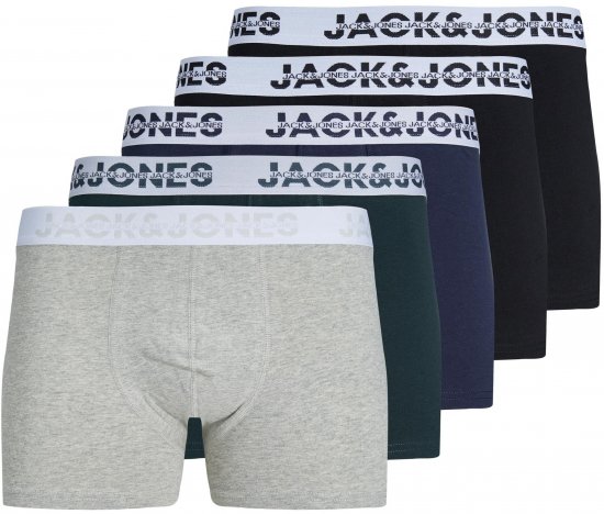 Jack & Jones JACDALLAS LOGO TRUNKS 5 PACK Light Grey Melange - Ropa interior - Ropa interior 2XL-8XL