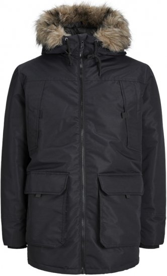 Jack & Jones CONSTRUCT Windproof Fur Parka Black - Chaquetas - Chaquetas Tallas Grandes 2XL-8XL